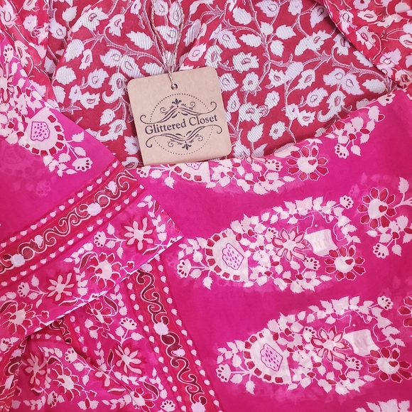 New Boho Gypsy Floral Sheer Chiffon Kimono Maxi Duster Jacket Cardigan Red Pink - Picture 7 of 10